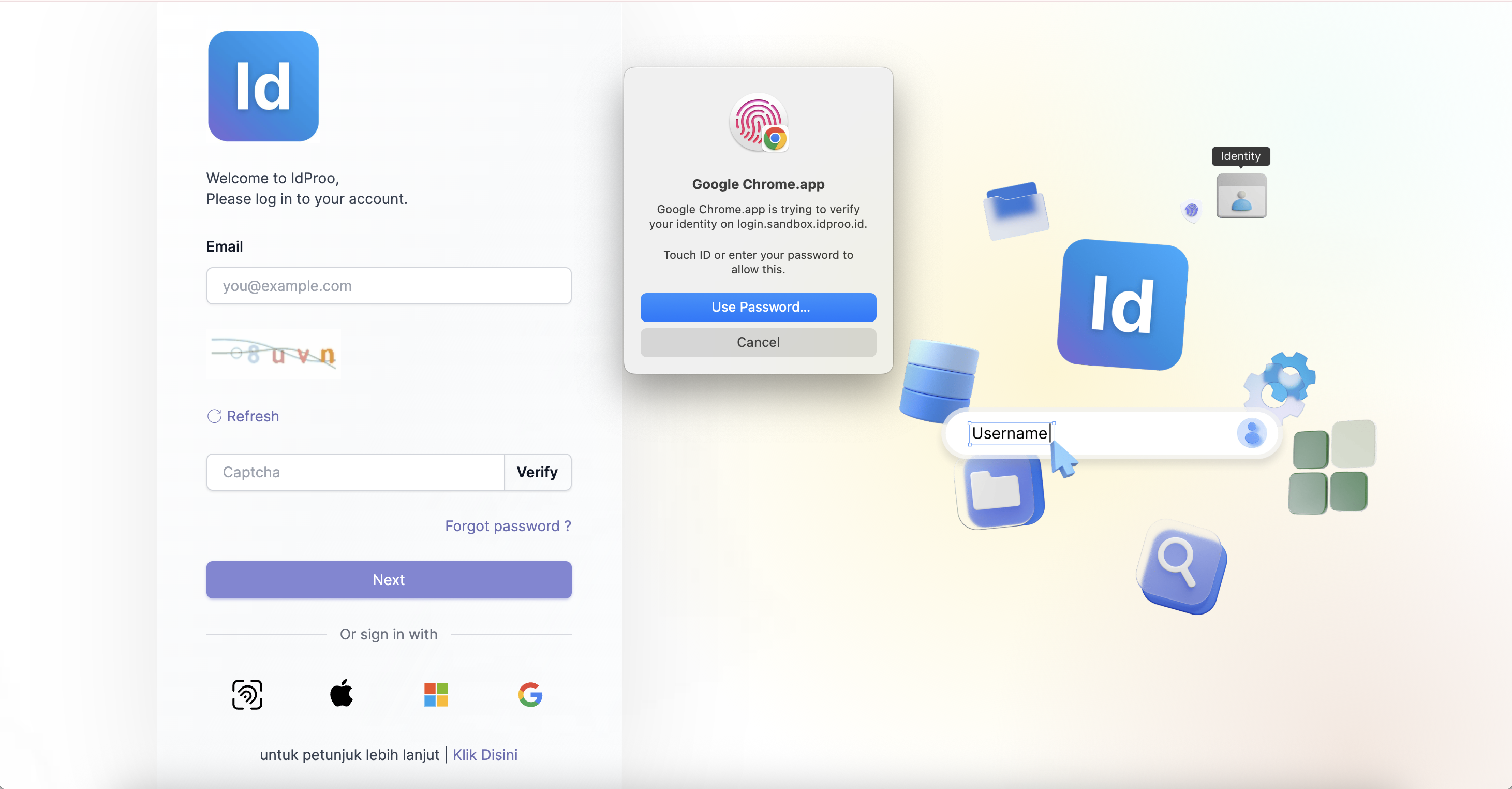 Verifikasi identitas via Touch ID atau Password perangkat